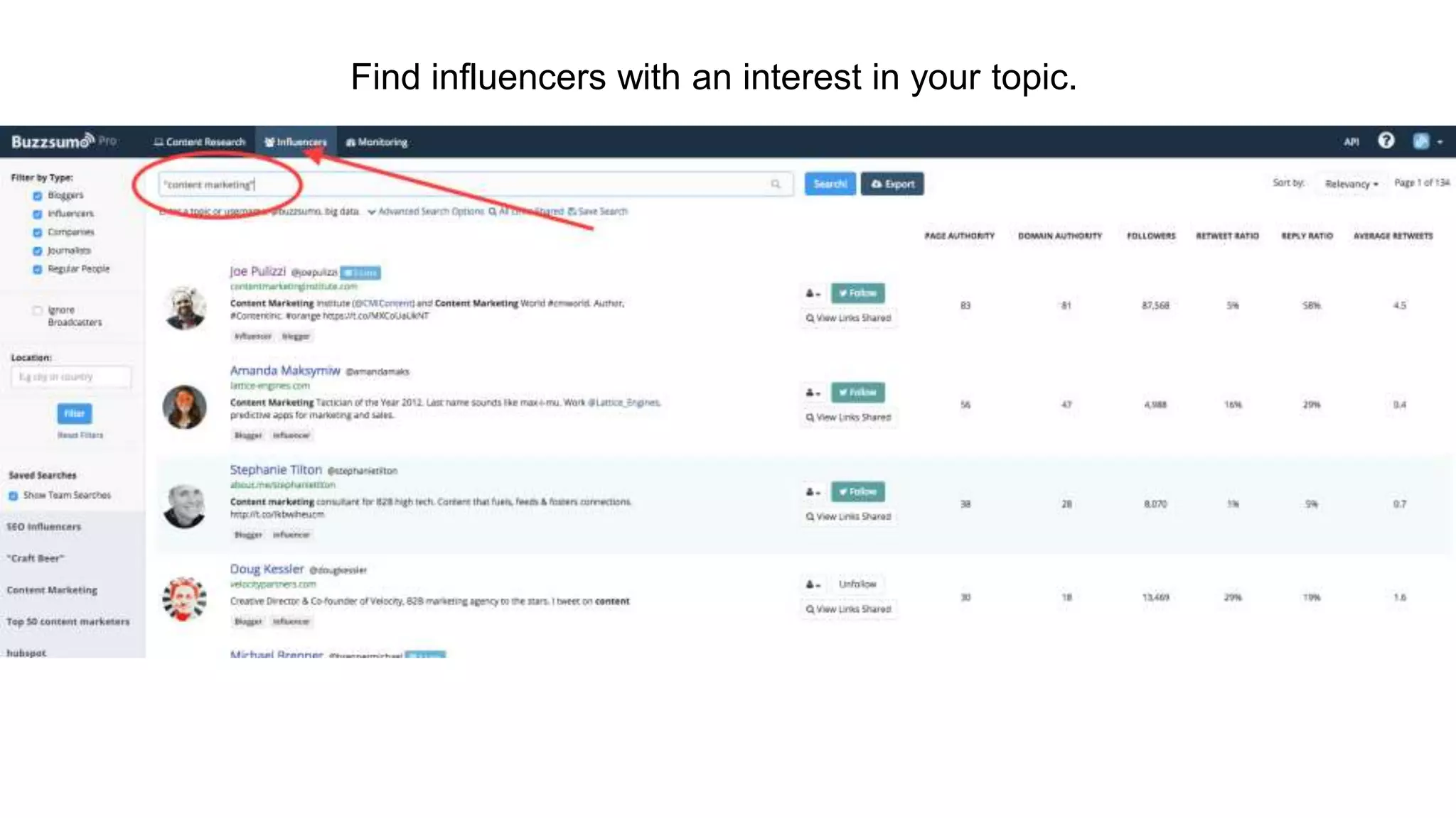 Find influencers with an interest in your topic.
 