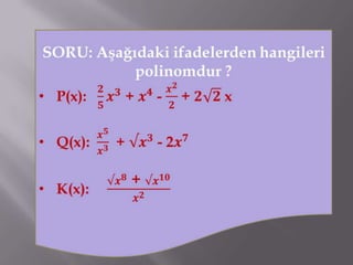 Matematik Polinomlar da Derece