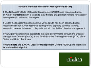 Nidm Regional and International organizations in Disaster Management | PPTX