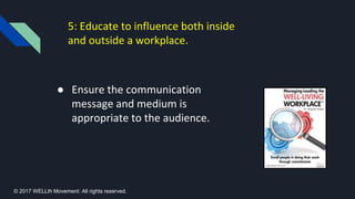 5: Educate to influence both inside
and outside a workplace.
● Ensure the communication
message and medium is
appropriate ...