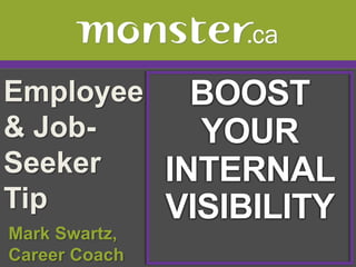 Employee & Job-Seeker Tip  BOOST  YOUR  INTERNAL VISIBILITY  Mark Swartz,   Career Coach 