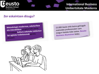 International Business
Unibertsitate Masterra

Zer eskaintzen dizugu?

 