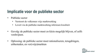 Implicatie voor de publieke sector
• Publieke sector
• Verstoort de volkomen vrije marktwerking
• Levert via de publieke m...