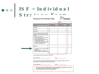 ISF –Individual Strategy Form 