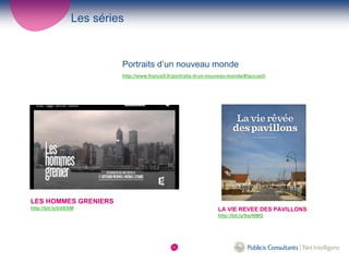 Les séries


                           Portraits d’un nouveau monde
                           http://www.france5.fr/portraits-d-un-nouveau-monde/#/accueil/




LES HOMMES GRENIERS
http://bit.ly/bX83lM                                               LA VIE REVEE DES PAVILLONS
                                                                   http://bit.ly/9qrNMG




                                                11
 