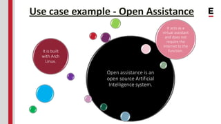 Use case example - Open Assistance
Open assistance is an
open source Artificial
Intelligence system.
It is built
with Arch...