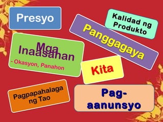 Pag-Pag-
aanunsyoaanunsyo
Kalidad ng
Kalidad ngProdukto
Produkto
 