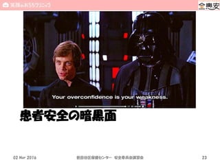 患者安全の暗黒面
02 Mar 2016 世田谷区保健センター 安全委員会講習会 23
 