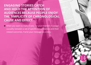 14
Engaging stories catch
and hold the attention of
audiences because people enjoy
the simplicity oF chronological
cause a...