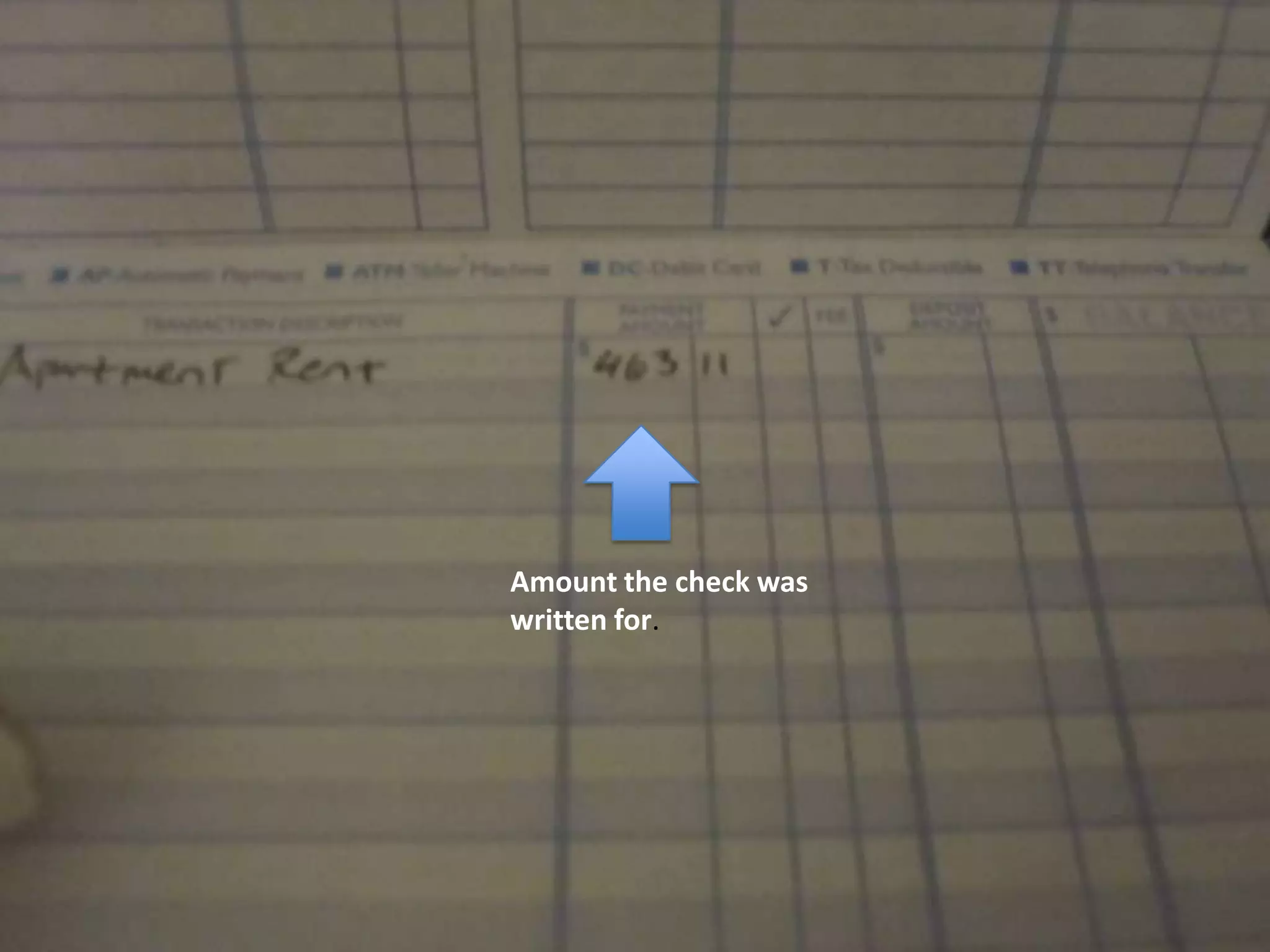 Amount the check was
written for.