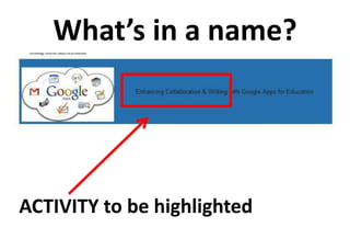 What’s in a name?




ACTIVITY to be highlighted
 