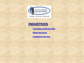 INDUSTRIES
  Technology/Software/Web

  Media/Marketing

  Professional Services
 