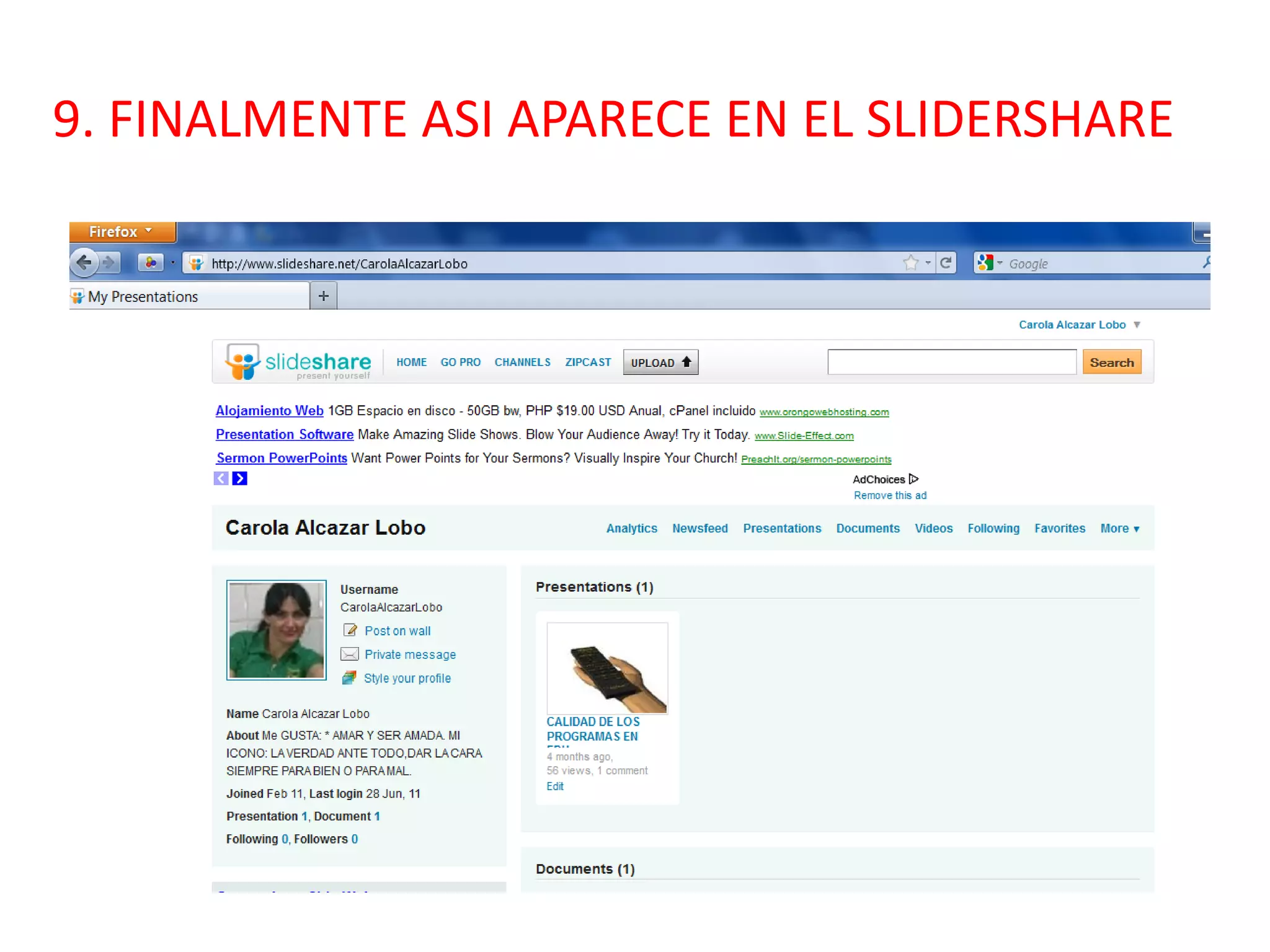 9. FINALMENTE ASI APARECE EN EL SLIDERSHARE