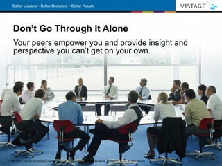 Don’t Go Through It Alone Your peers empower you and provide insight and perspective you can’t get on your own. The World’s Leading Chief Executive Organization . ©2010 Vistage International.  All rights reserved.  