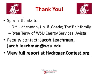 Thank You!
• Special thanks to
–Drs. Leachman, Ha, & Garcia; The Bair family
–Ryan Terry of WSU Energy Services; Avista
• ...