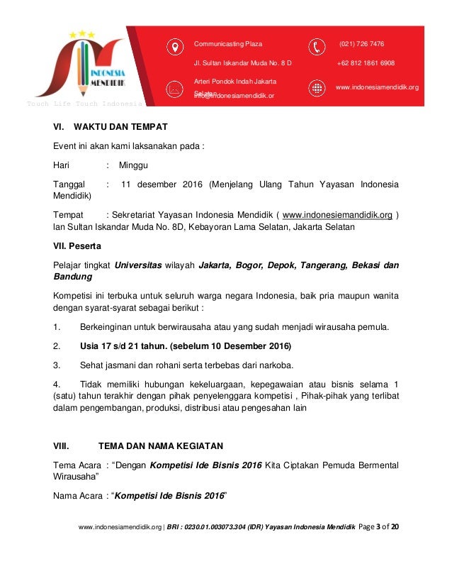 Proposal Lomba Ide Bisnis Indonesia Mendidik dot org