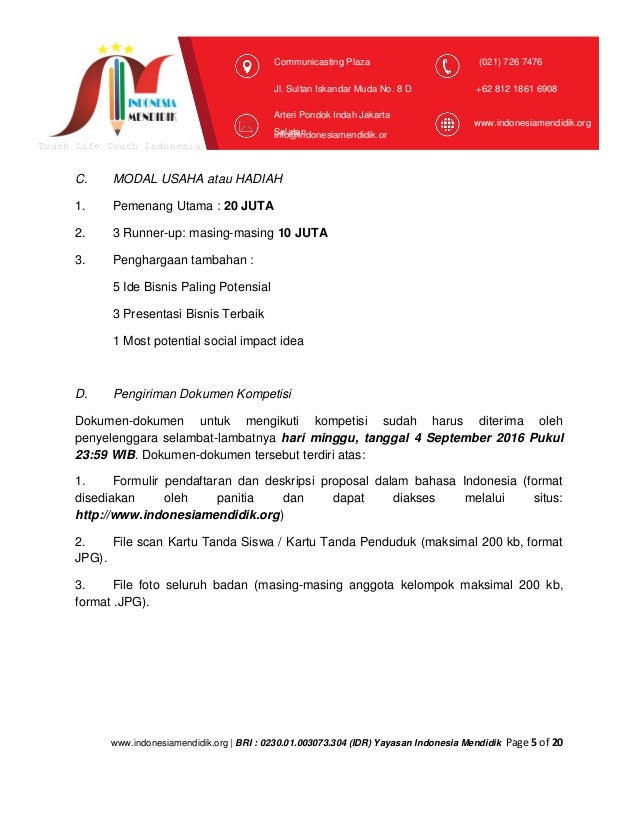 Proposal Lomba Ide Bisnis Indonesia Mendidik dot org