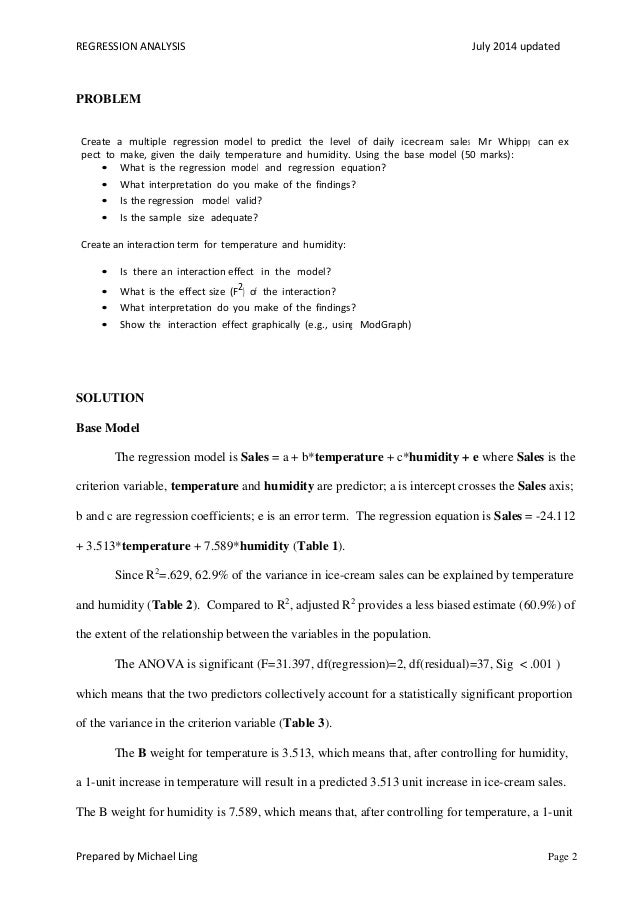 Multiple Regression worked example (July 2014 updated)