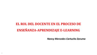 1
EL ROL DEL DOCENTE EN EL PROCESO DE
ENSEÑANZA-APRENDIZAJE E-LEARNING
Nancy Mercedes Cartuche Zaruma
 