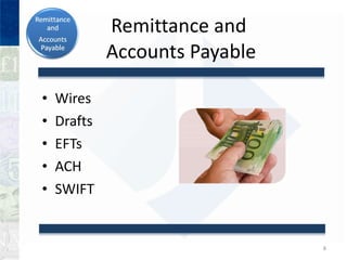 Remittance and  Accounts Payable Wires Drafts EFTs ACH SWIFT 