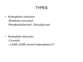 • cAMP pathway
• cGMP pathway
• IP3 / DAG pathway
• Calcium as a second messenger
• Eicosanoids
Second Messengers
 