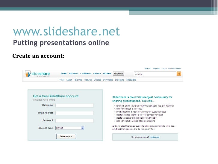slideshare set up slideshare account