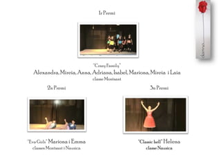 1r Premi
“Crazy Family”
Alexandra, Mireia, Anna, Adriana, Isabel, Mariona, Mireia i Laia
classe Montsant
2n Premi
“Eva Girls” Mariona i Emma
classes Montsant i Nausica
3n Premi
“Classic hell” Helena
classe Nausica
 