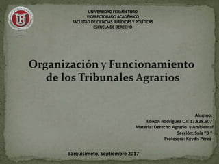 Alumno:
Edixon Rodríguez C.I: 17.828.907
Materia: Derecho Agrario y Ambiental
Sección: Saia “B “
Profesora: Keydis Pérez
Barquisimeto, Septiembre 2017
 