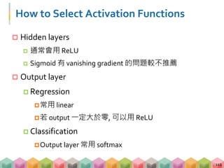 Leaky ReLU in Keras
 更多其他的 activation functions
https://keras.io/layers/advanced-activations/
113
# For example
From kera...