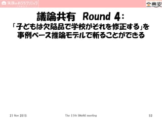 議論共有 Round 4：
「子どもは欠陥品で学校がそれを修正する」を
事例ベース推論モデルで斬ることができる
21 Nov 2015 The 11th SMeNG meeting 53
 