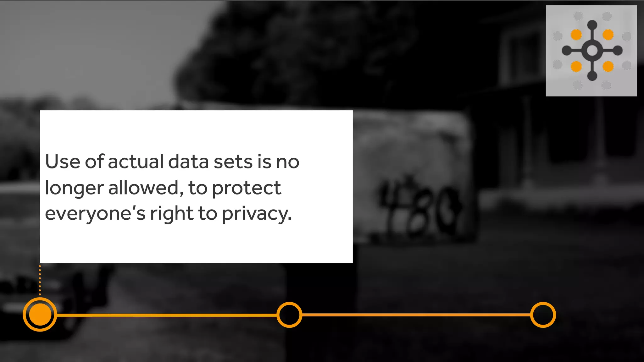 Use of actual data sets is no
longer allowed, to protect
everyone’s right to privacy.
 