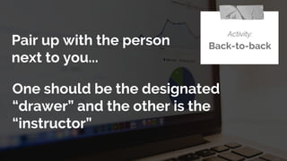 Pair up with the person
next to you...
Activity:
Back-to-back
One should be the designated
“drawer” and the other is the
“instructor”
 