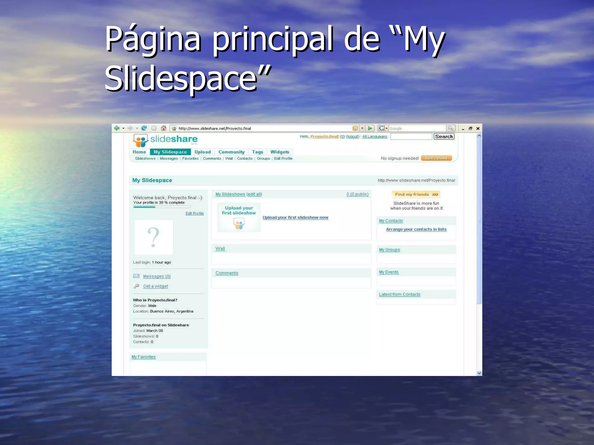 Página principal de “My Slidespace” 