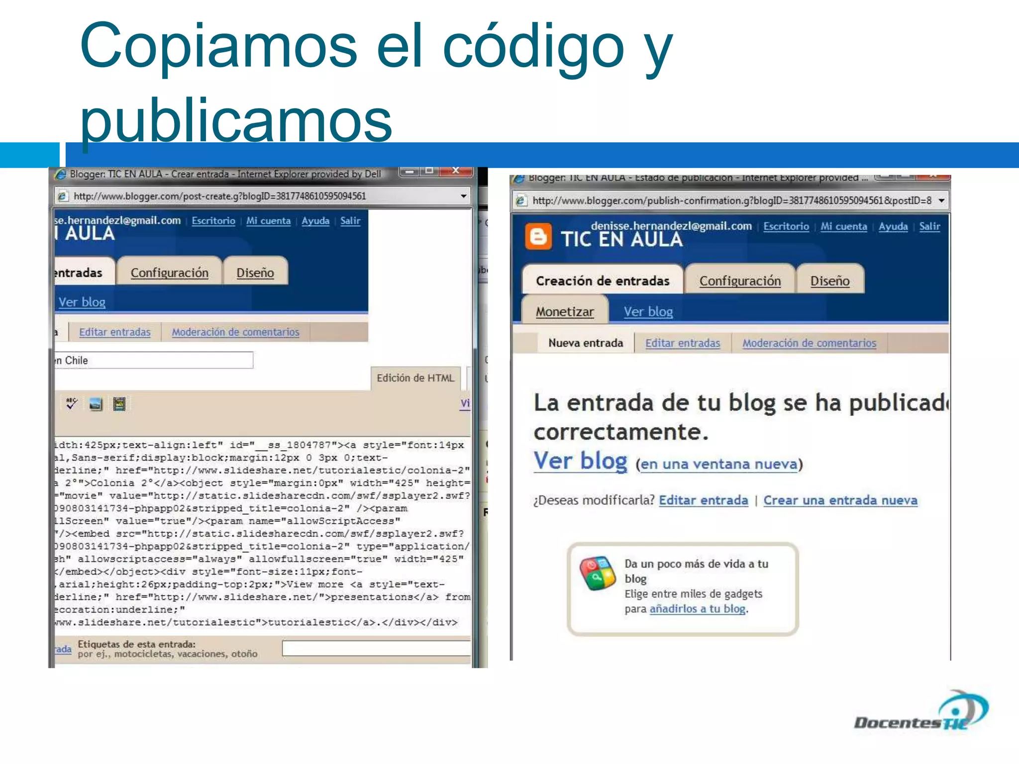 Copiamos el código y
publicamos