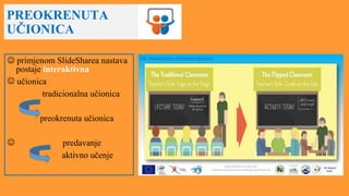  primjenom SlideSharea nastava
postaje interaktivna
 učionica
tradicionalna učionica
preokrenuta učionica
 predavanje
aktivno učenje
PREOKRENUTA
UČIONICA
 