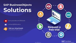 SAP BusinessObjects
Solutions
Visit our virtual booth
http://booth.360suite.io/
 