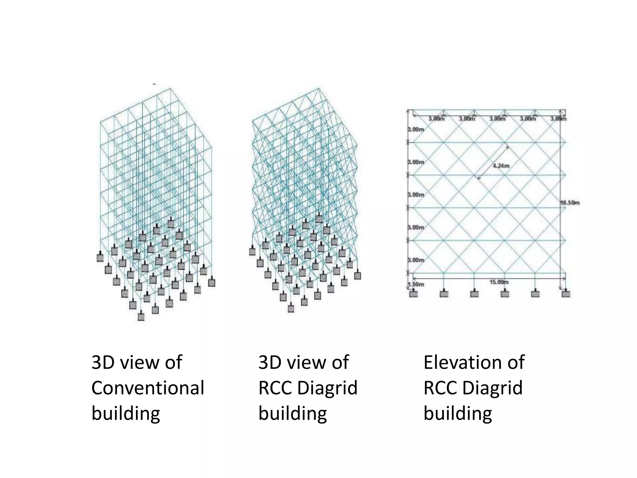 3D view of
Conventional
building
3D view of
RCC Diagrid
building
Elevation of
RCC Diagrid
building
 