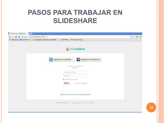 PASOS PARA TRABAJAR EN 
SLIDESHARE 
18 
 
