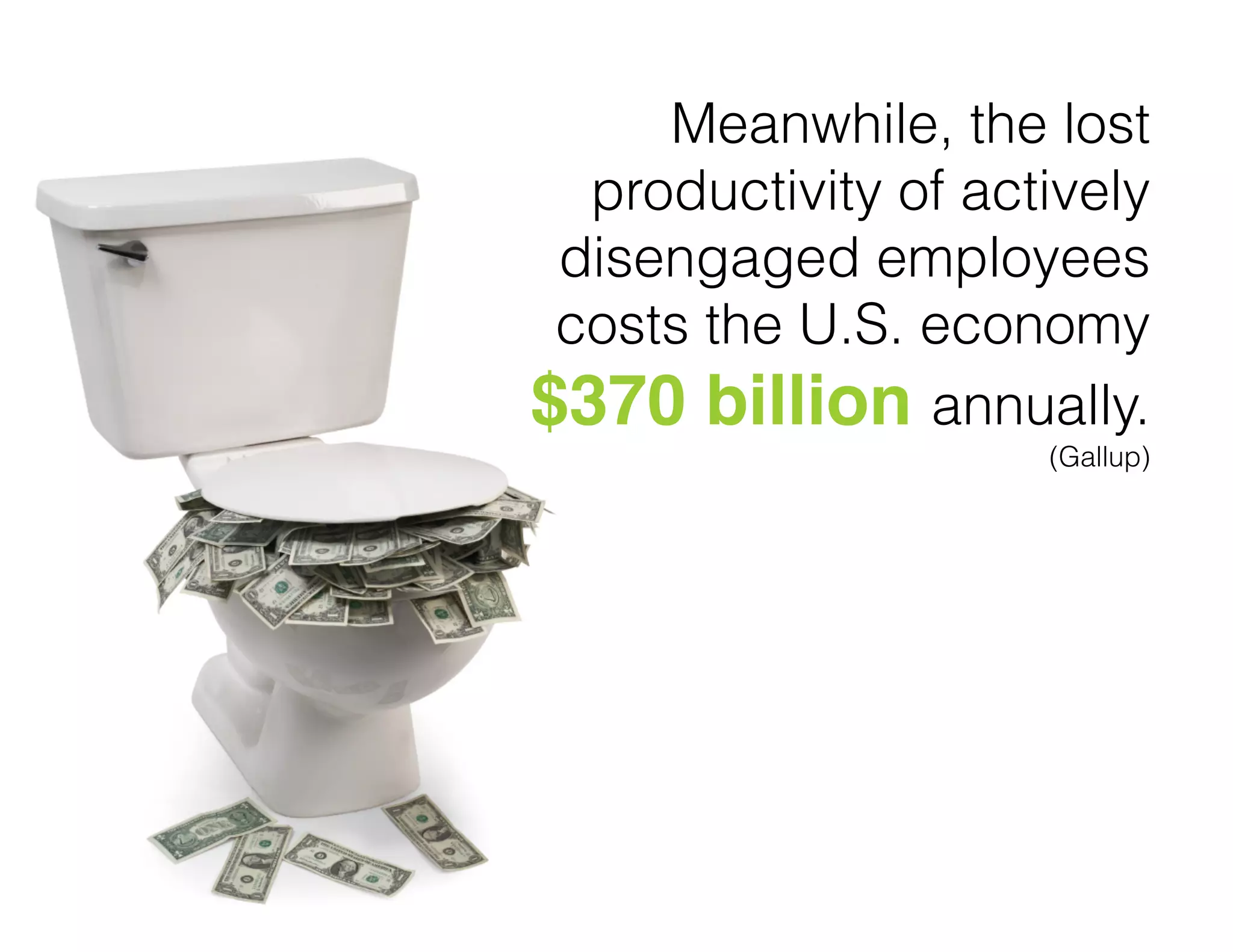 Meanwhile, the lost
productivity of actively
disengaged employees
costs the U.S. economy
$370 billion annually.
(Gallup)

 
