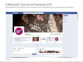 Fallbeispiel: i love leo auf facebook (2/5)
Der Münchner Frozen Yogurt Laden konvertiert seine Facebook-Fans in Ladenbesucher und Käufer.




Quelle: https://www.facebook.com/iloveleofrozenyogurt

            crowdsourced innovation 
                    30
 