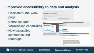 Improved accessibility to data and analysis
• Dedicated ONS web-
page
• Enhanced data
visualisation capabilities
• New acc...