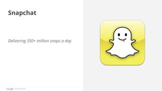 Snapchat 
Delivering 350+ million snaps a day 
Cloud Platform 
 