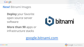 New! Bitnami Images 
Deploy your favorite 
open source server 
software 
More than 90 apps or 
infrastructure stacks 
goog...