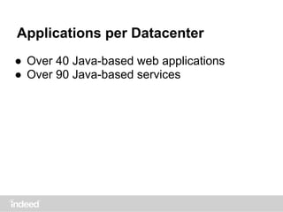 Applications per Datacenter
● Over 40 Java-based web applications
● Over 90 Java-based services
 