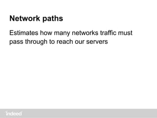 Network paths
Estimates how many networks traffic must
pass through to reach our servers
 