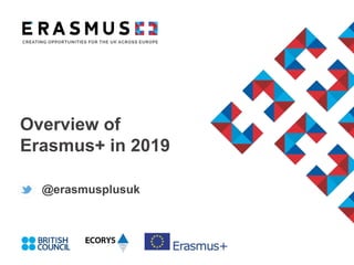 Overview of
Erasmus+ in 2019
@erasmusplusuk
 