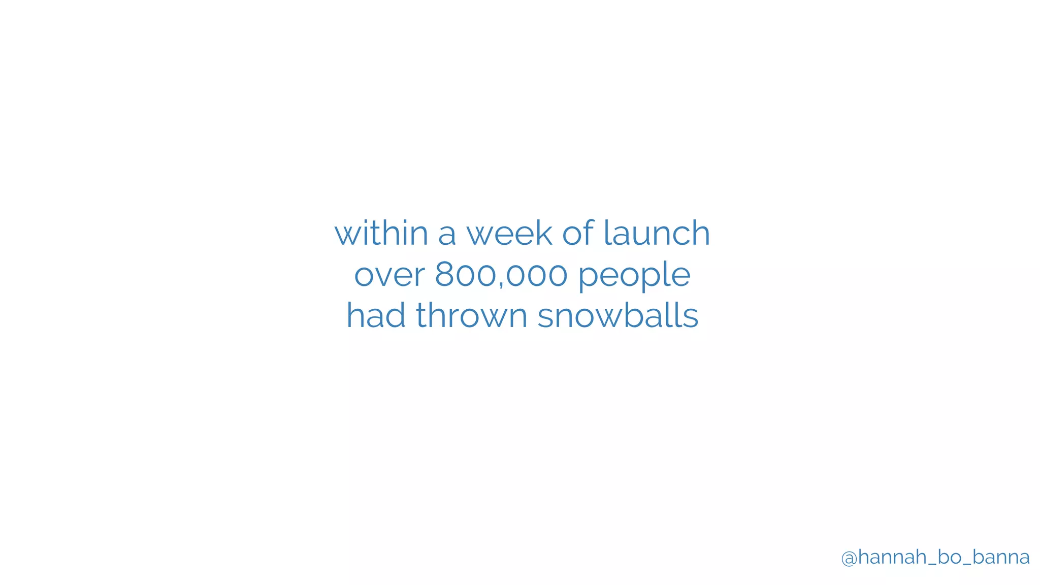 @hannah_bo_banna
within a week of launch
over 800,000 people
had thrown snowballs
 