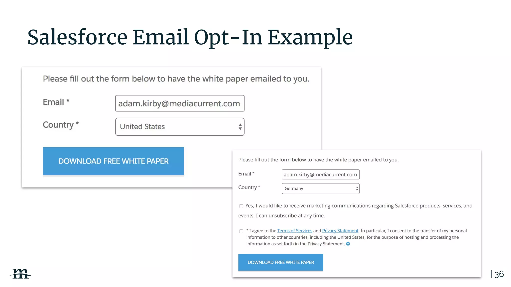 | 36
Salesforce Email Opt-In Example
 