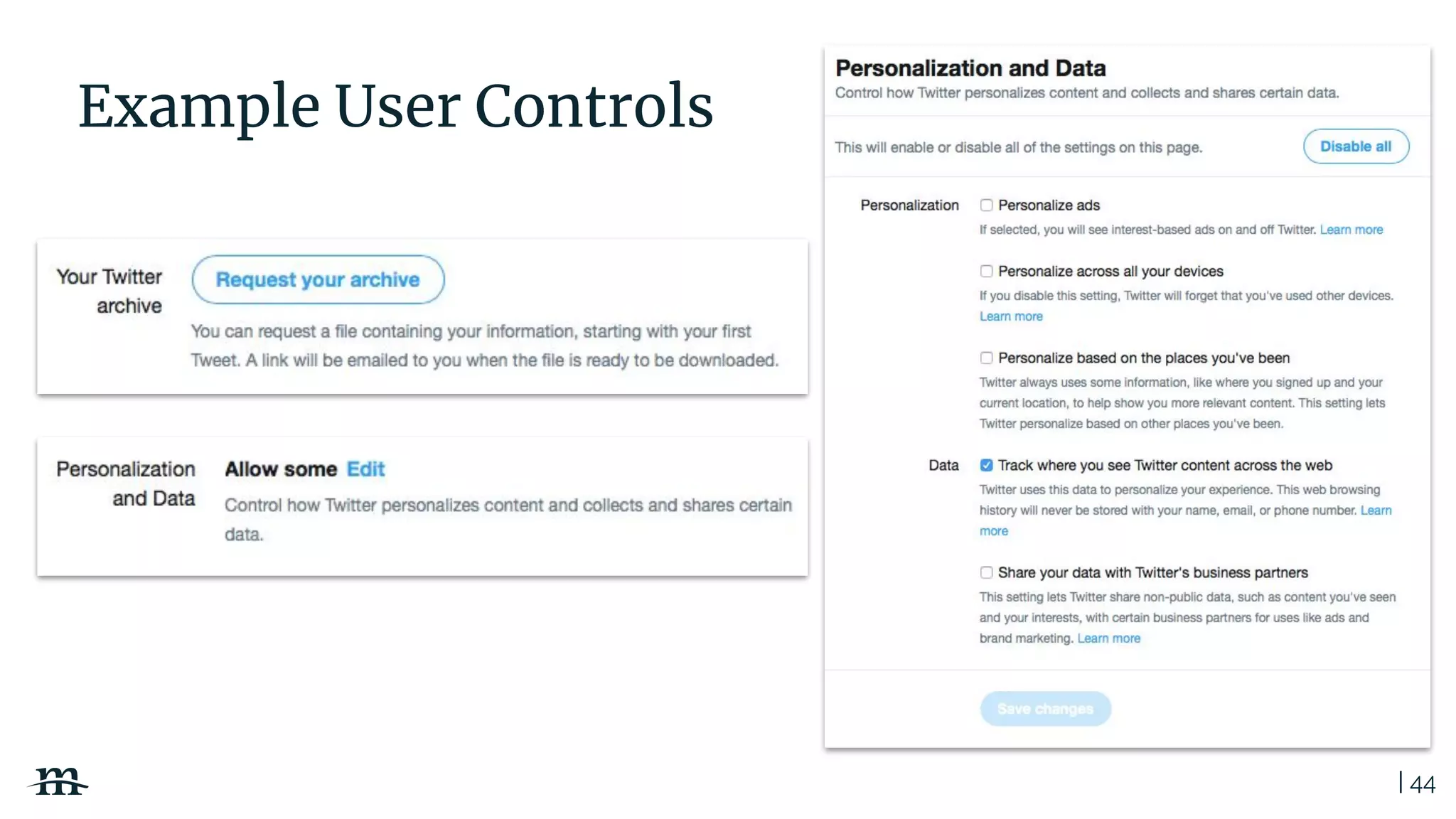 | 44
Example User Controls
 