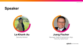 © 2022 SPLUNK INC.
Speaker
Security Advisor
Le-Khanh Au
Manager Sales Engineering | Alps
Security Spearhead
Juerg Fischer
 